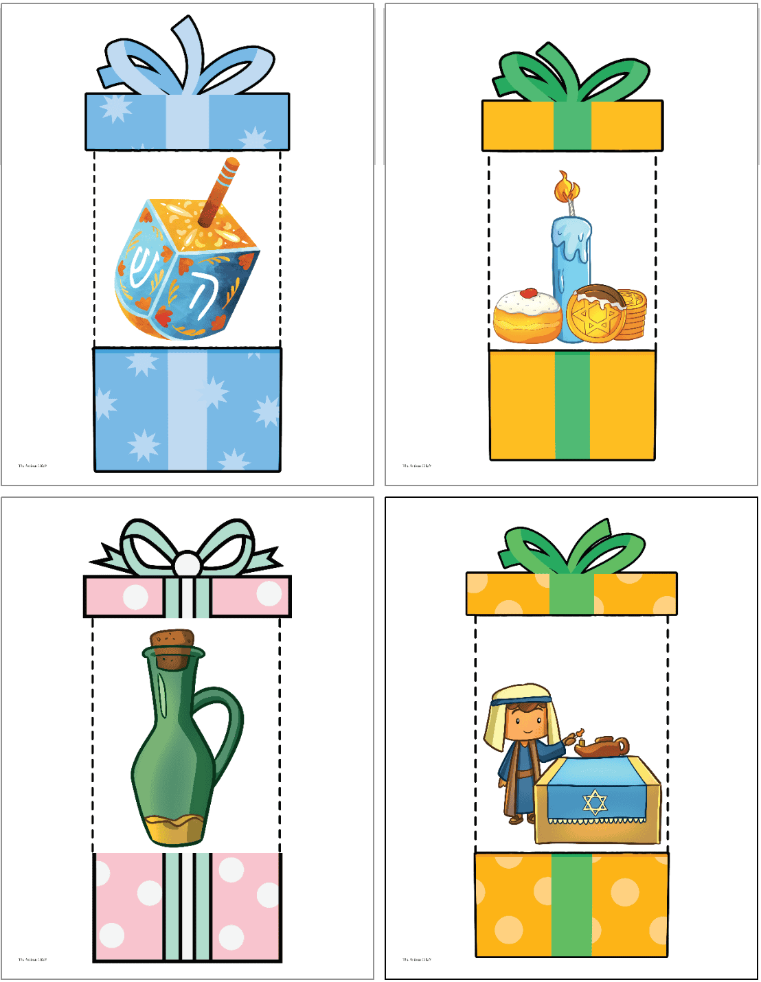 A preview of four Hanukkah surprise card printables 