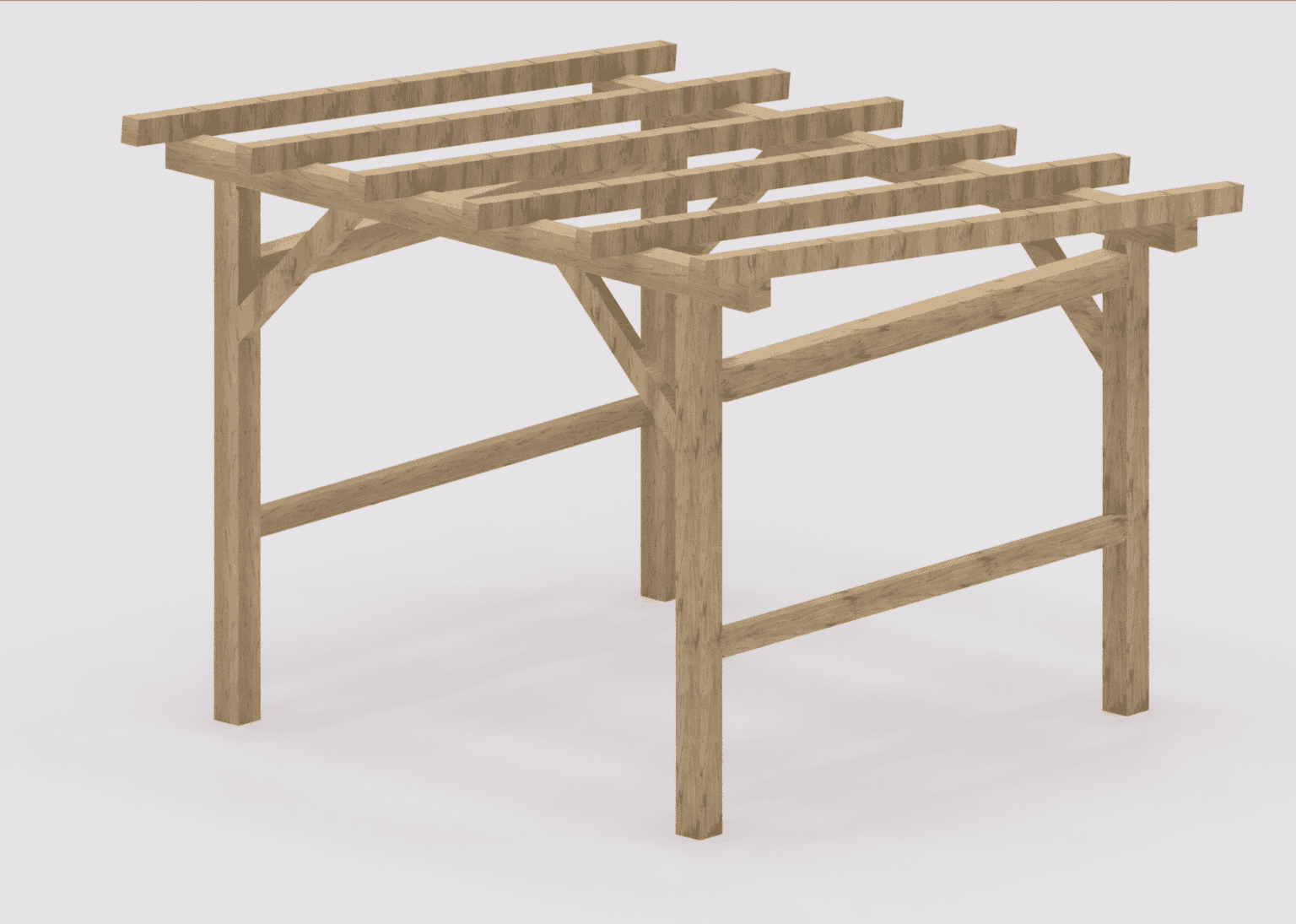 a mockup of a pergola made with timber framing joinery techniques