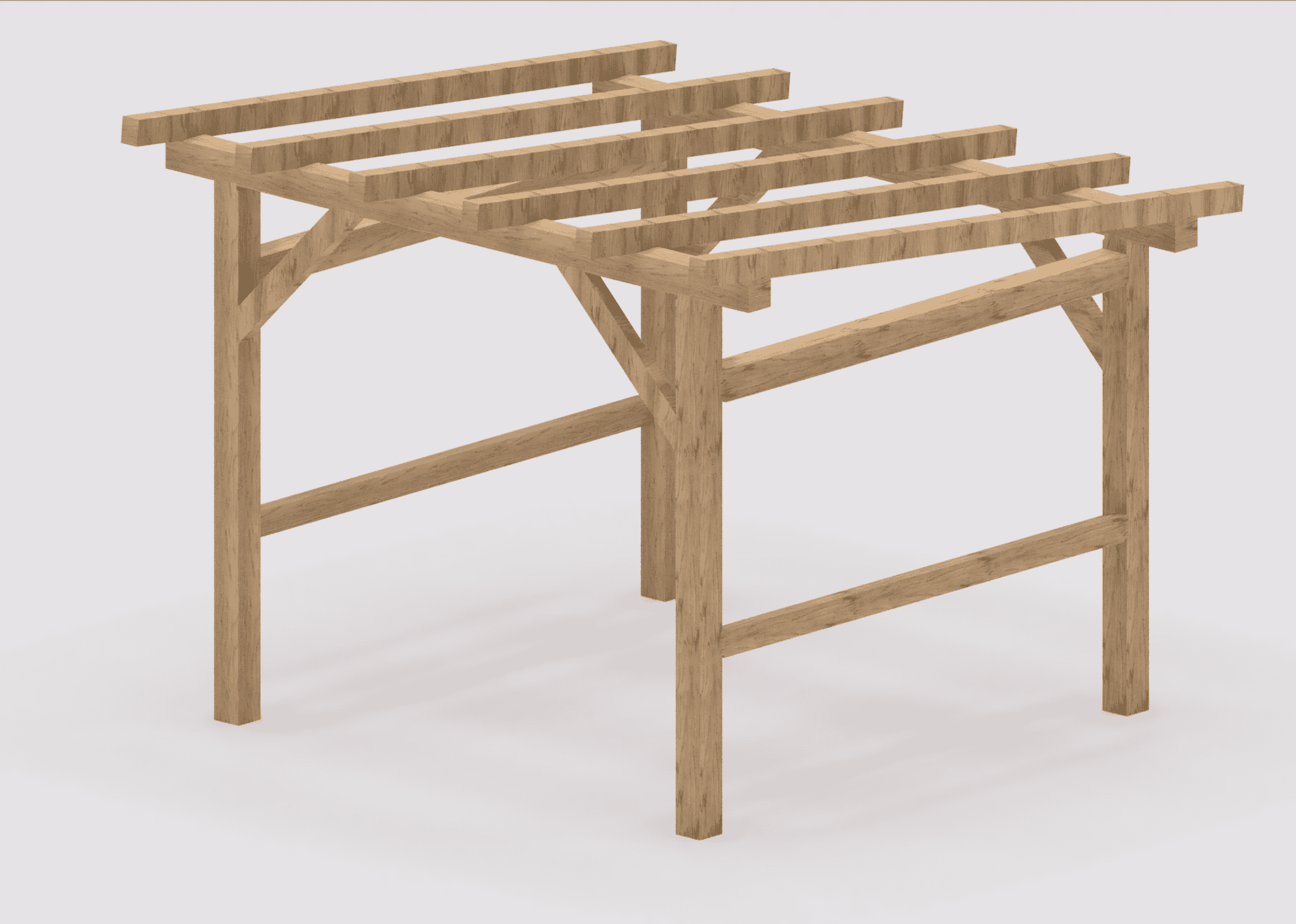 a mockup of a pergola made with timber framing joinery techniques 