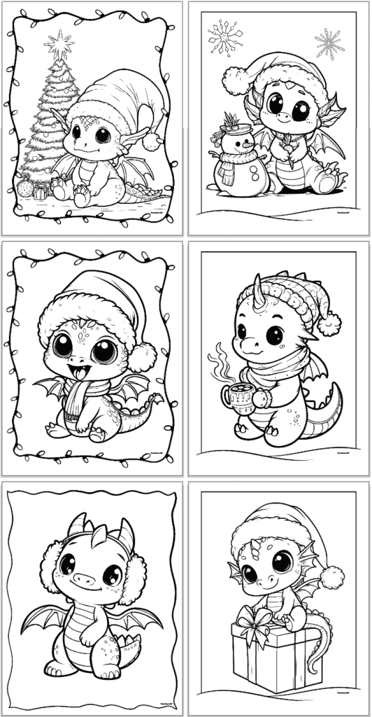 Free Printable Cute Christmas Dragon Coloring Pages - The Artisan Life