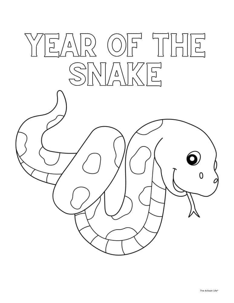 a cute snake and text "year of the snake"