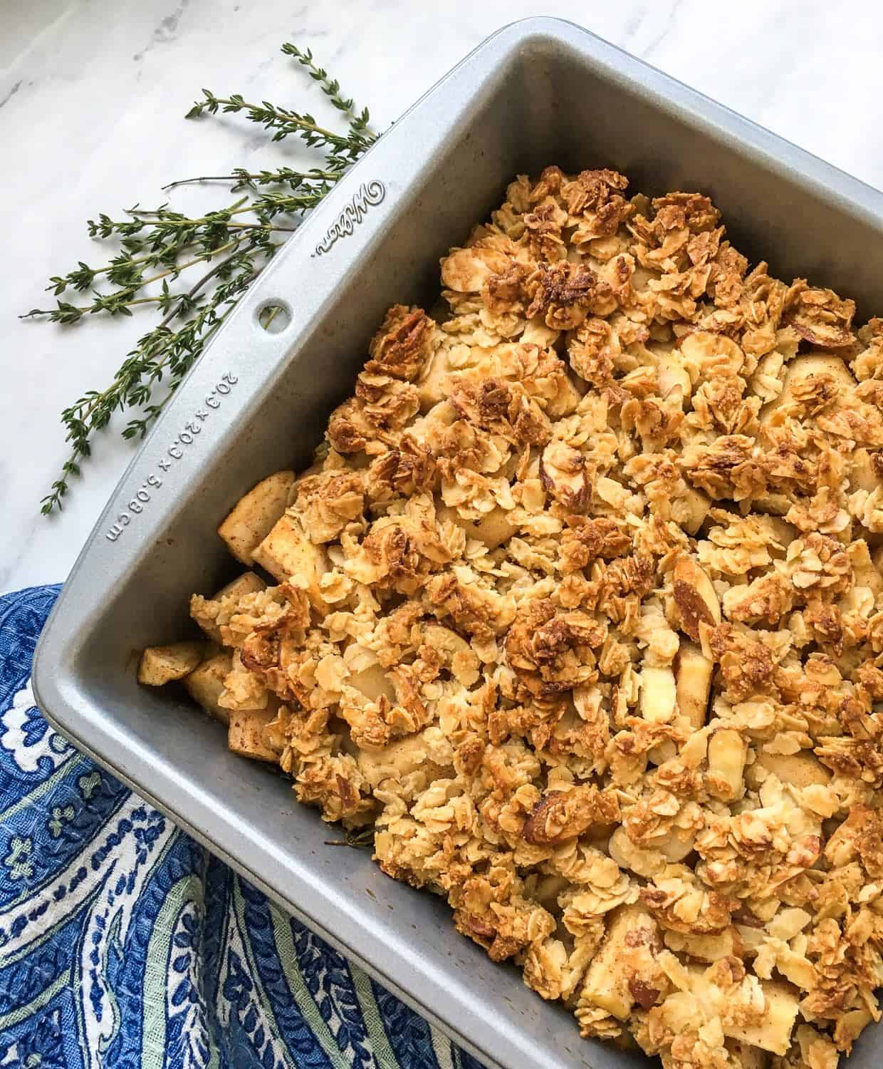 a freshly baked pan of apple crisp