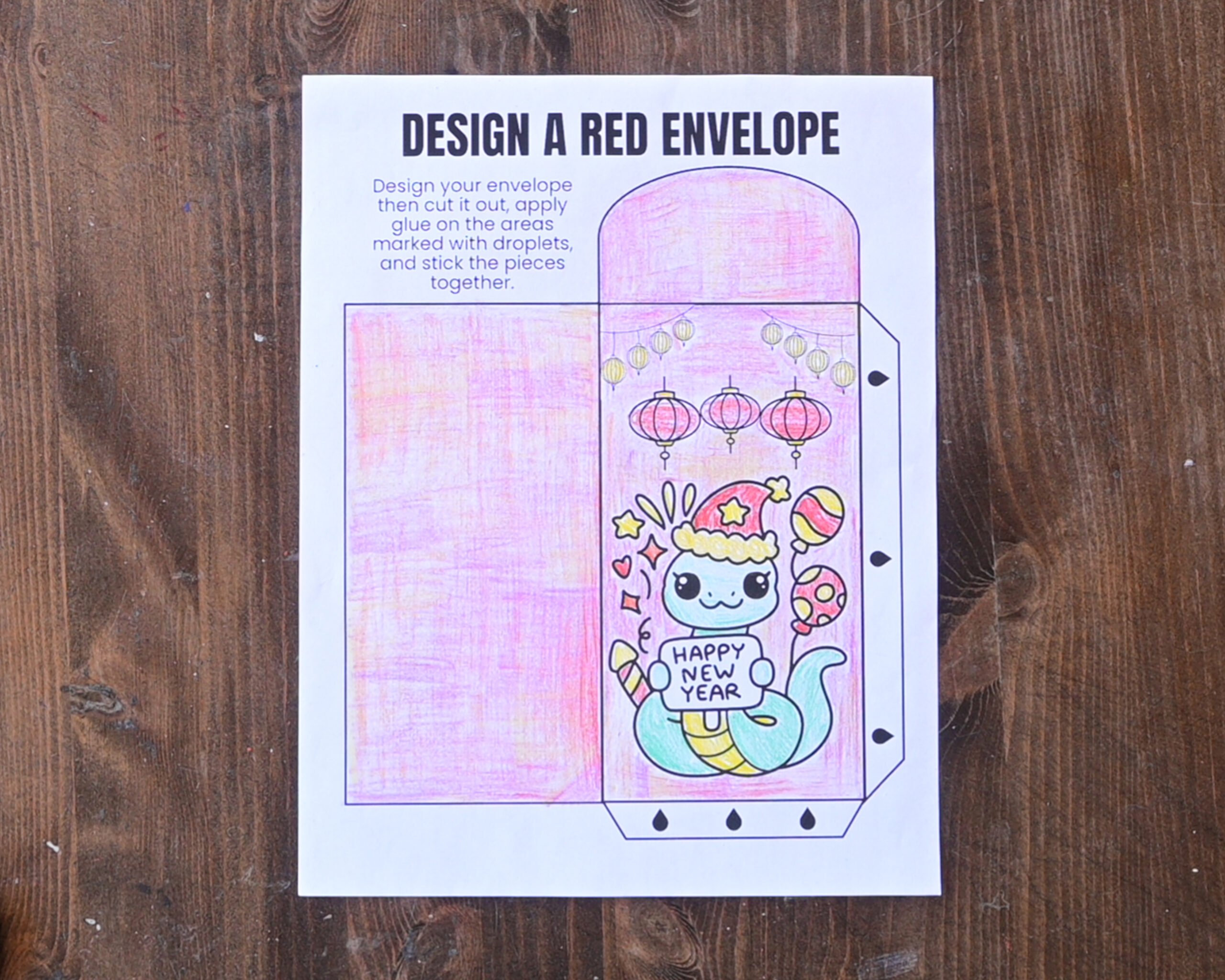 a colored year of the snake red envelope craft