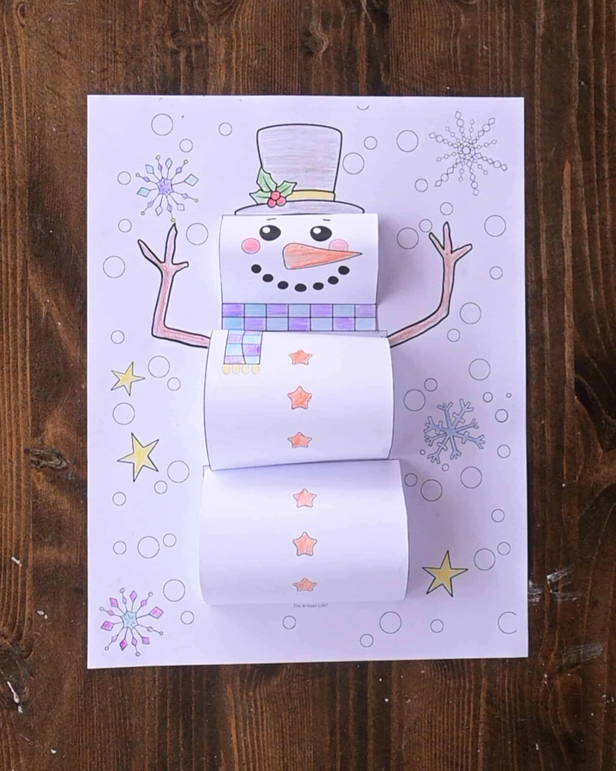 a completed 3d snowman craft printable for kids