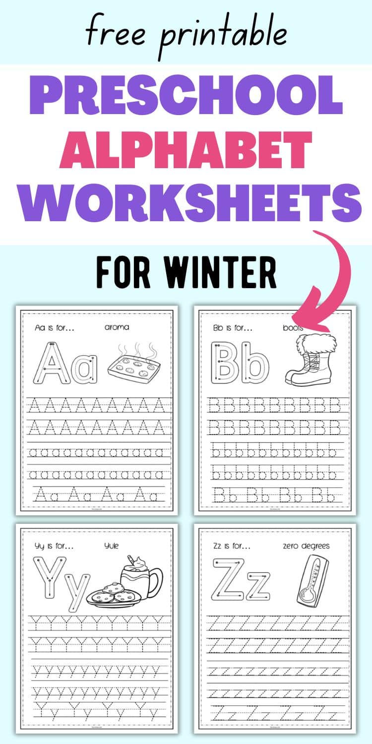 text "free printable preschool alphabet worksheets for winter" 