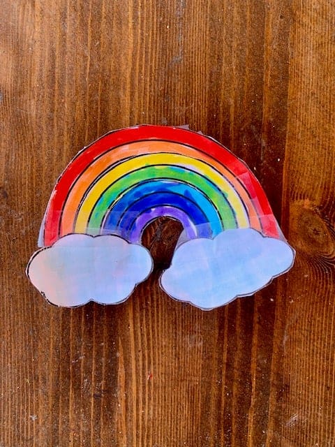 a completed child's cut and paste rainbow craft