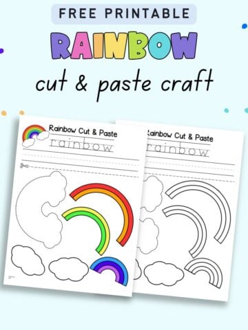 text "Rainbow cut and paste craft" with a. preview of two rainbow craft templates. One is color and the other black and white.