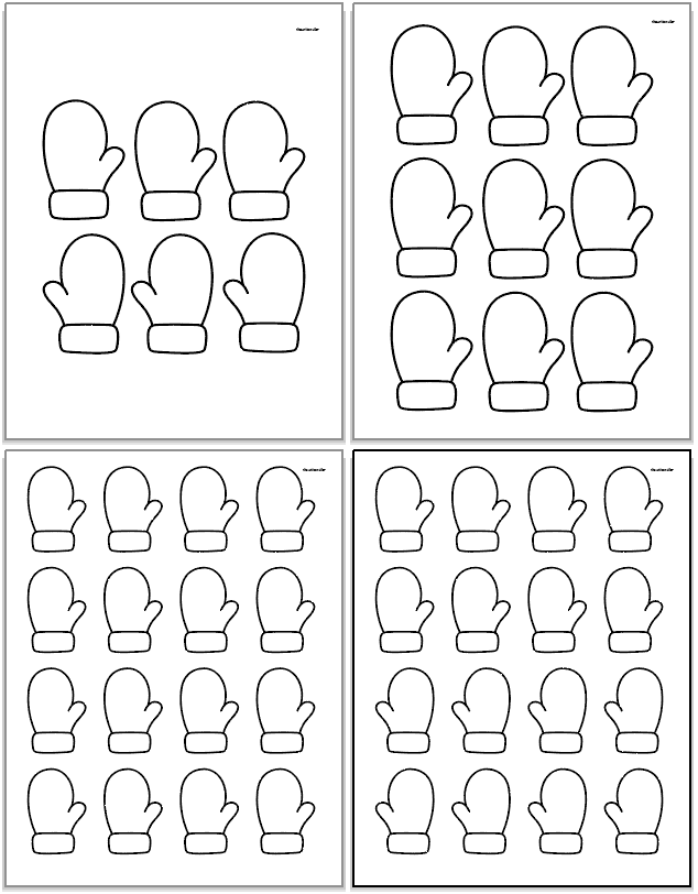 four pages with small printable mitten templates