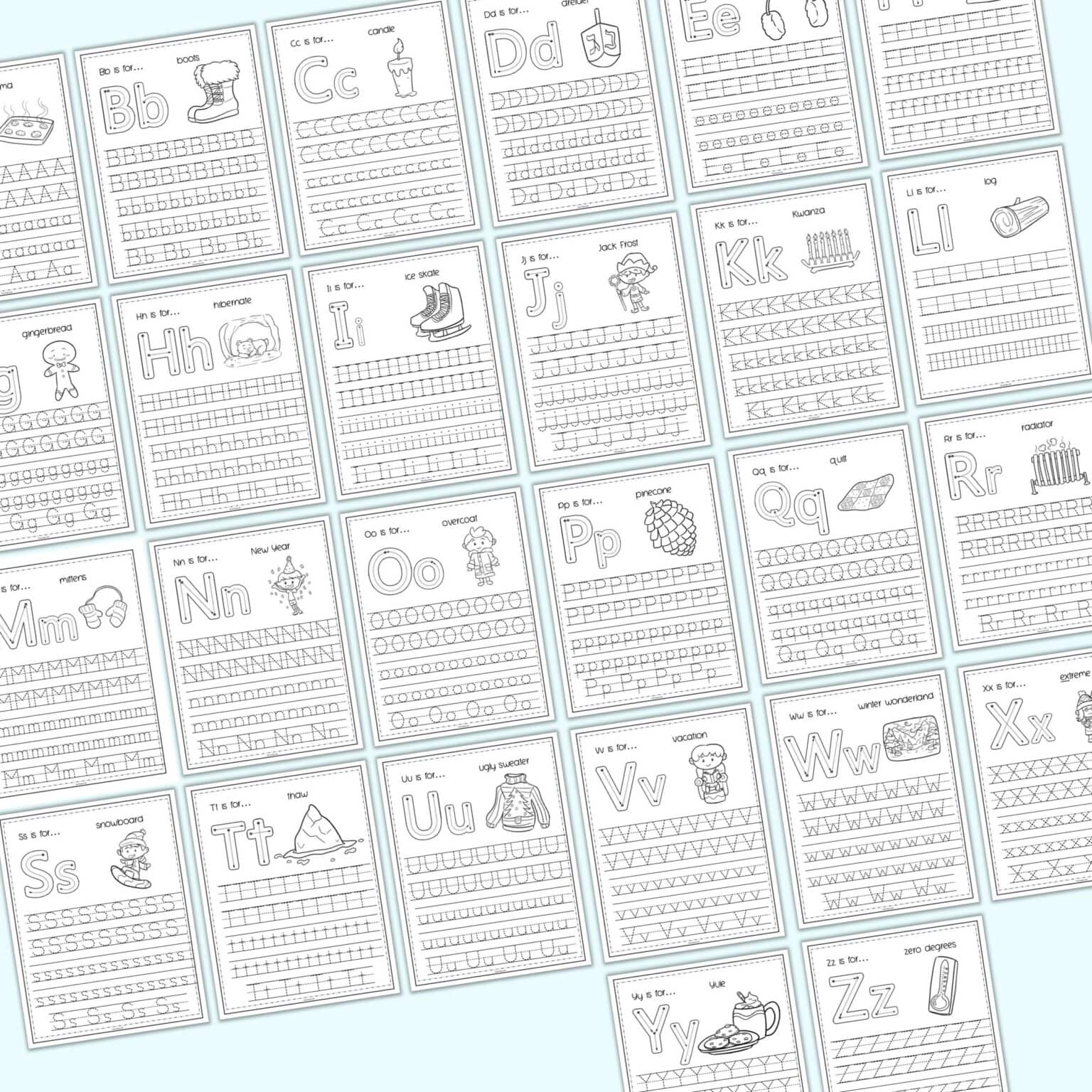 Free Printable Alphabet Worksheets for Winter - The Artisan Life