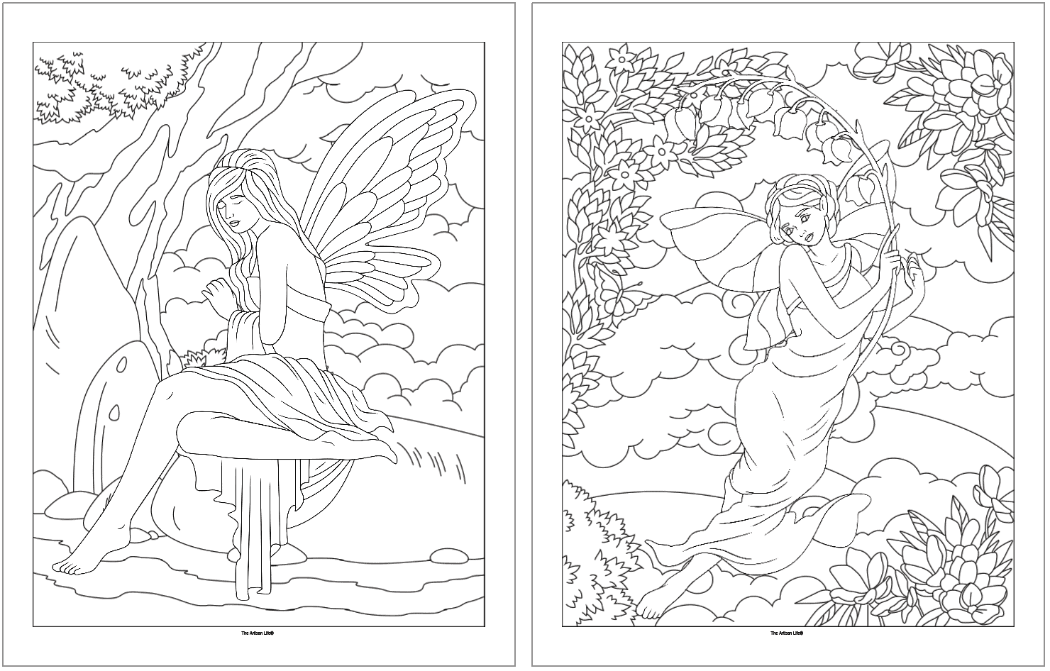two fantasy fairy coloring pages 