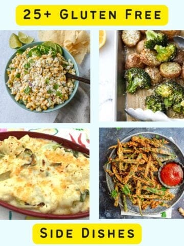 text "25+ gluten free side dishes" with an image grid with four gluten free side dishes