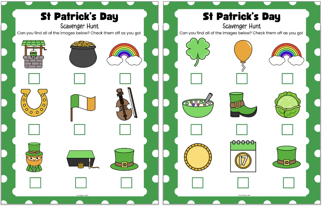 two st patrick's day scavenger hunt printables