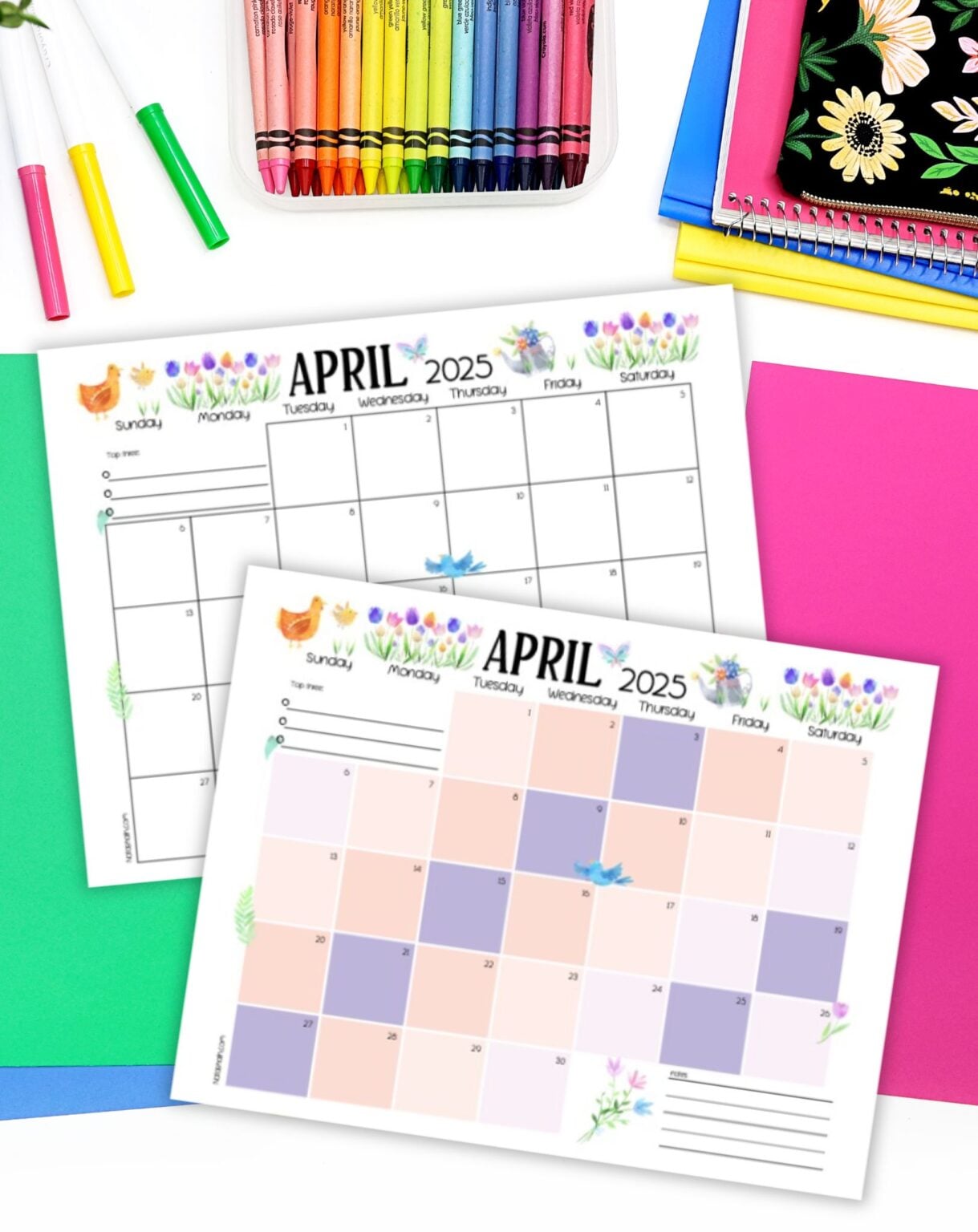 two pages of April 2025 calendar template