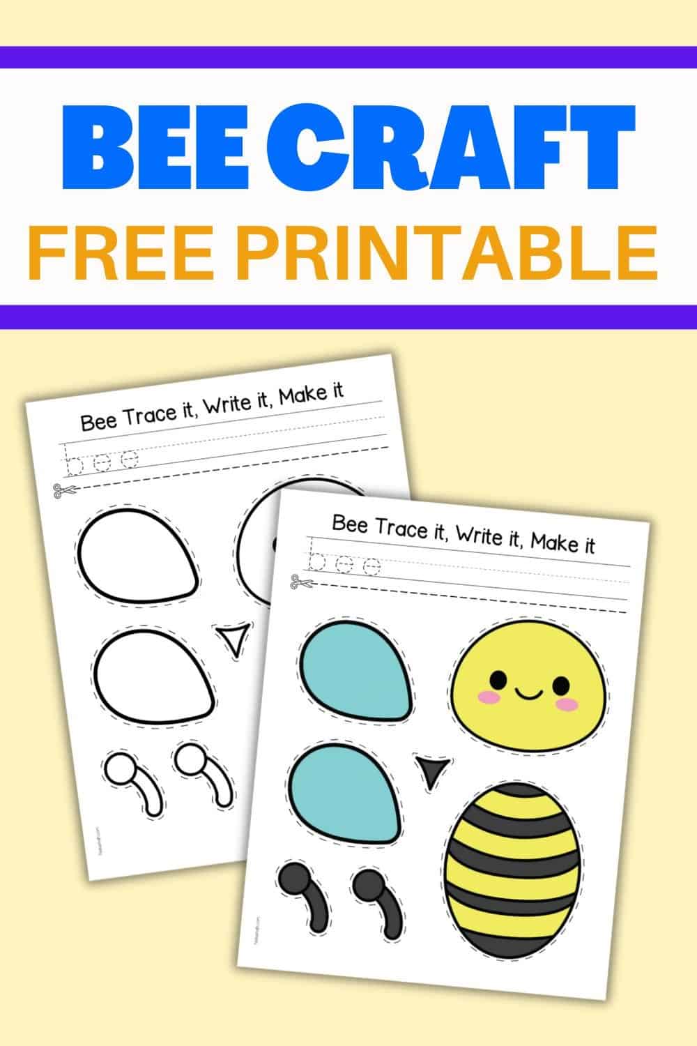 Printable worksheets featuring bee shapes and components for crafts, designed for preschool and kindergarten bee-themed activities.
