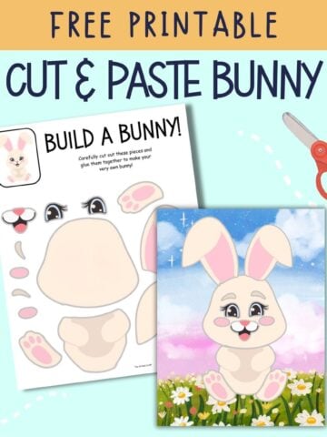 text "Free printable cut and paste bunny" with previews of a printable build a bunny craft