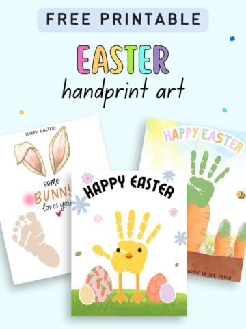 A collection of free printable Easter handprint art designs for toddlers, featuring handprint crafts such as a bunny, chick, and carrot, suitable for family activities and preschool crafts.