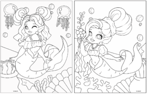 Free Printable Mermaid Princess - Two Mermaid Princess Coloring Apges 300x193 