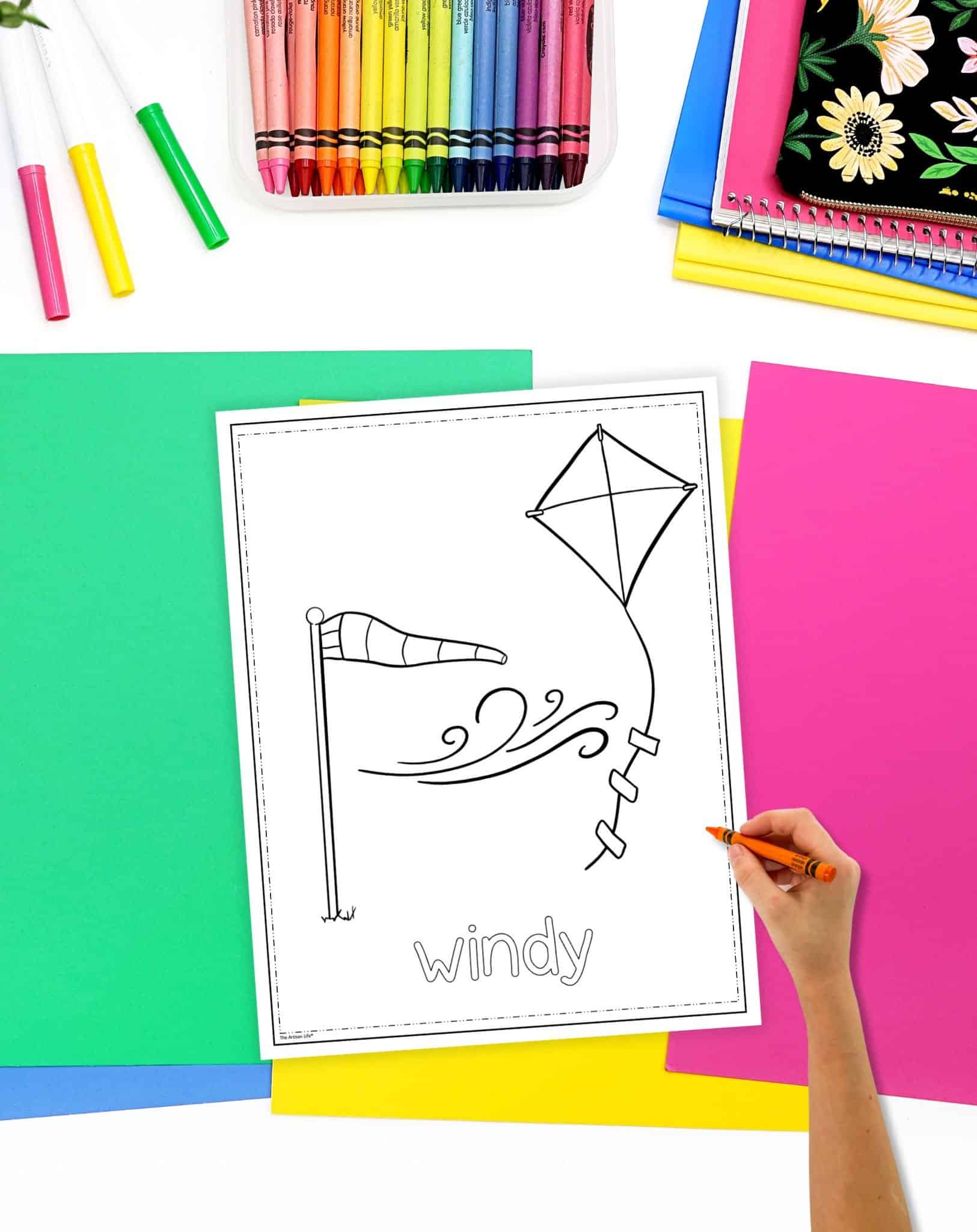 coloring a windy weather coloring page for kids