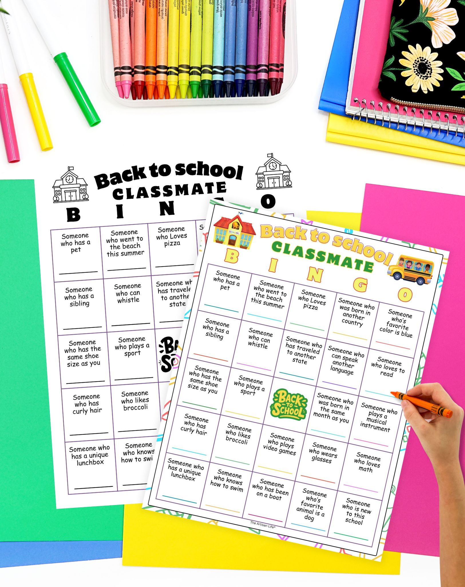 two back to school classmate bingo cards as an ice breaker activity for the first day of school