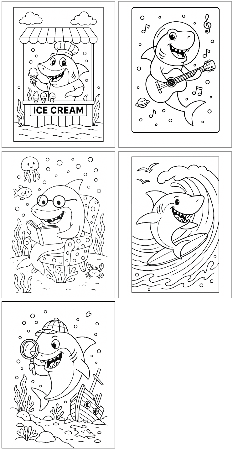 five easy shark coloring pages for kids
