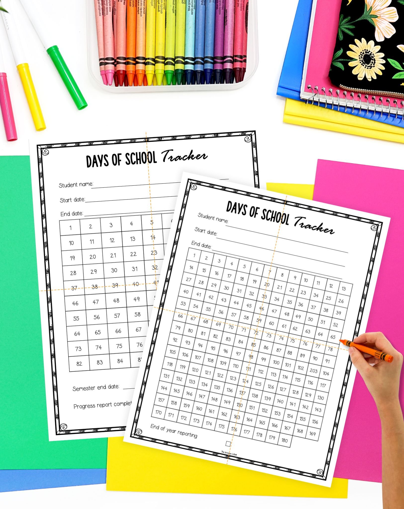 two homeschool days of school attendance tracker printables