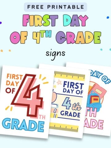 text "free printable first day of 4th grade signs' with a preview of three signs