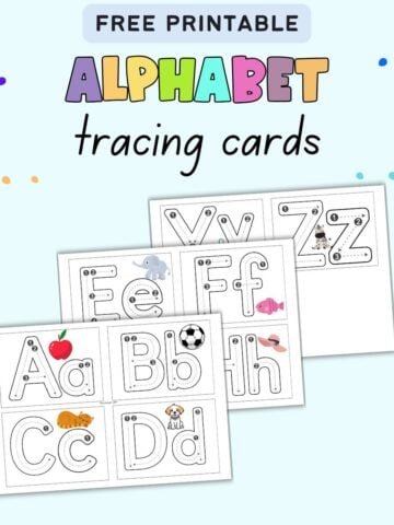A collection of printable alphabet tracing cards featuring letters A to Z, each accompanied by images for handwriting practice and letter formation instructions.
