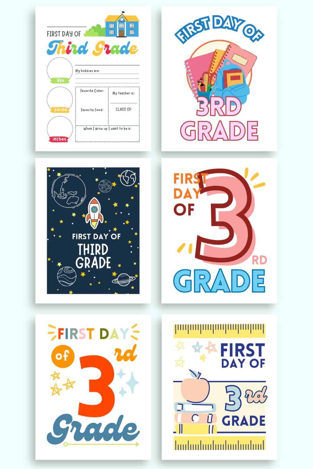 a preview of six first day of third grade signs