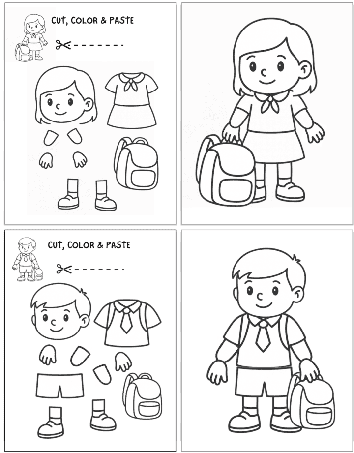 Free Printable School Kid Cut and Paste Crafts - The Artisan Life