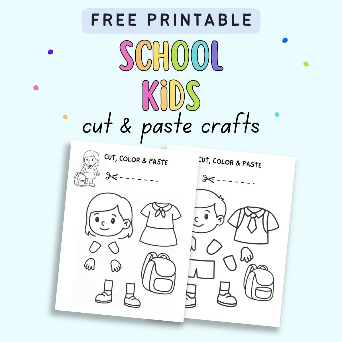 text "free printable school kids cut and paste crats"