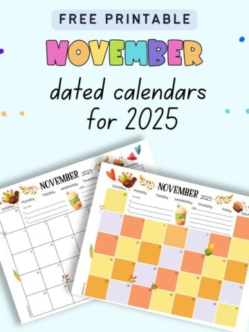 text "free printable November calendar pages dated for 2025" with a preview of two calendar pages
