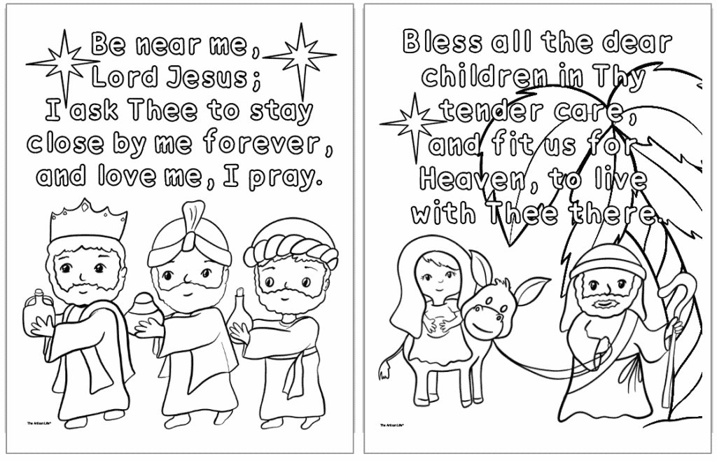 Free Printable Away in a Manger Nativity Coloring Pages - The Artisan Life