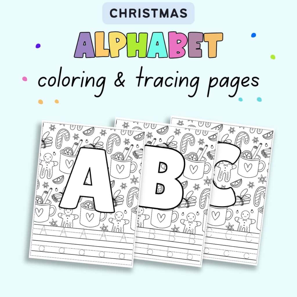 txt "christmas alphabet coloring and tracing pages" with a preview of three alphabet tracing pages