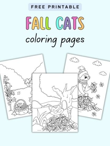 txt "free printable fall cats coloring pages" with a preview of three easy cat coloring pages