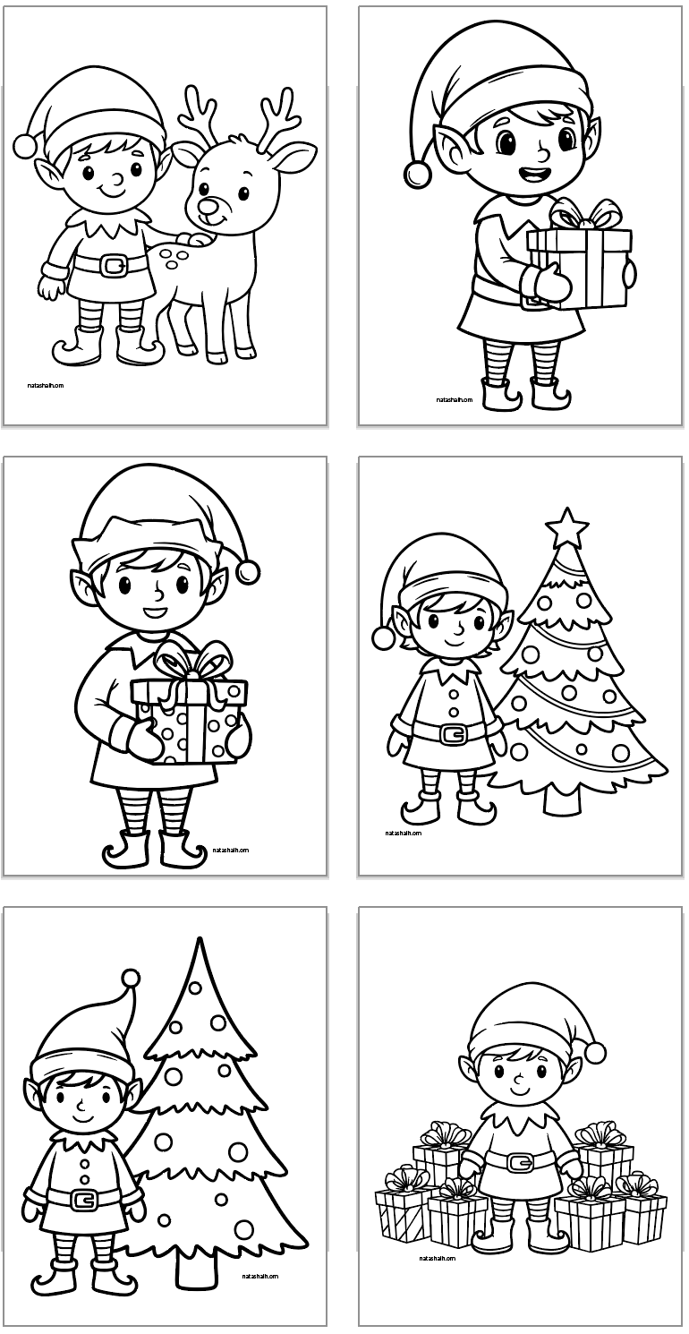 six easy christmas elf coloring pages for kids