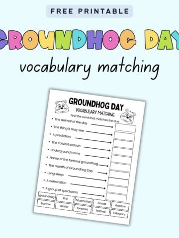 text "free printable Groundhog Day vocabulary matching"