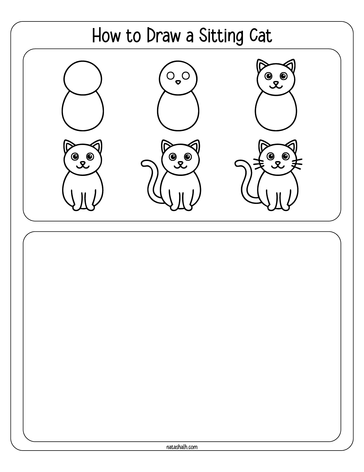 a step by step how to draw a cat of a sitting cat