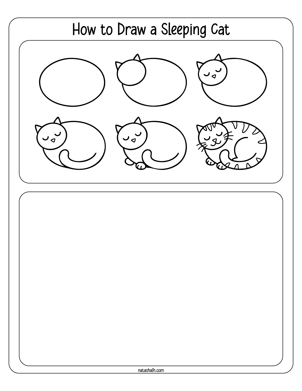 a step by step how to draw a cat of a wsleepinglking cat