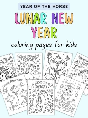 text 'year of the horse lunar new year coloring pages for kid" with a preview of Chinese New Year coloring pages
