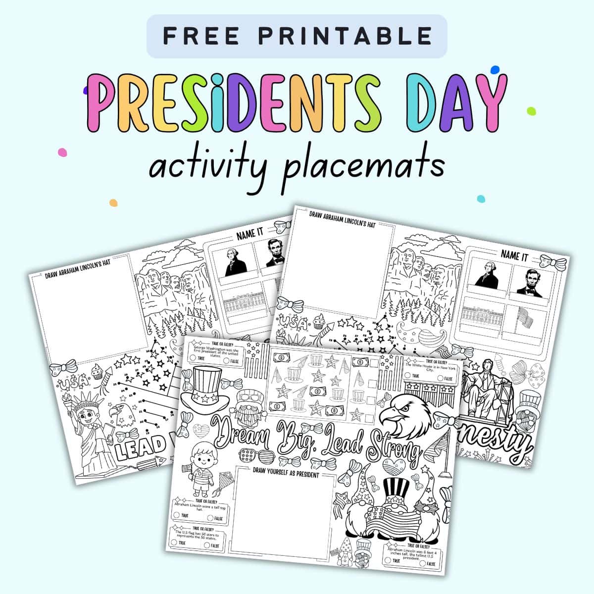 text "free printable presidents day activity placemats