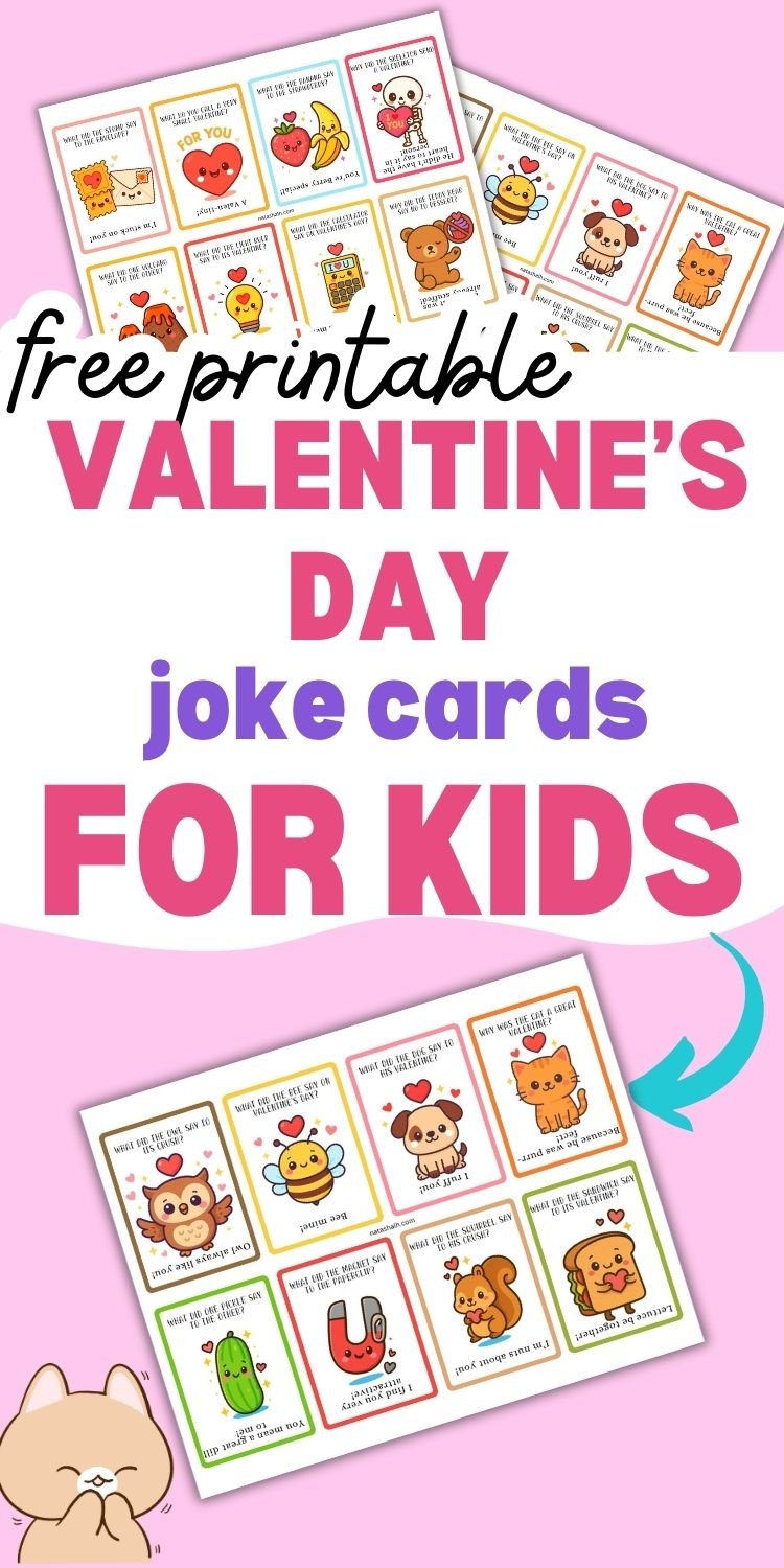 text "free printable valentines day joke cards for kids with a preview of two sheets of joke cards