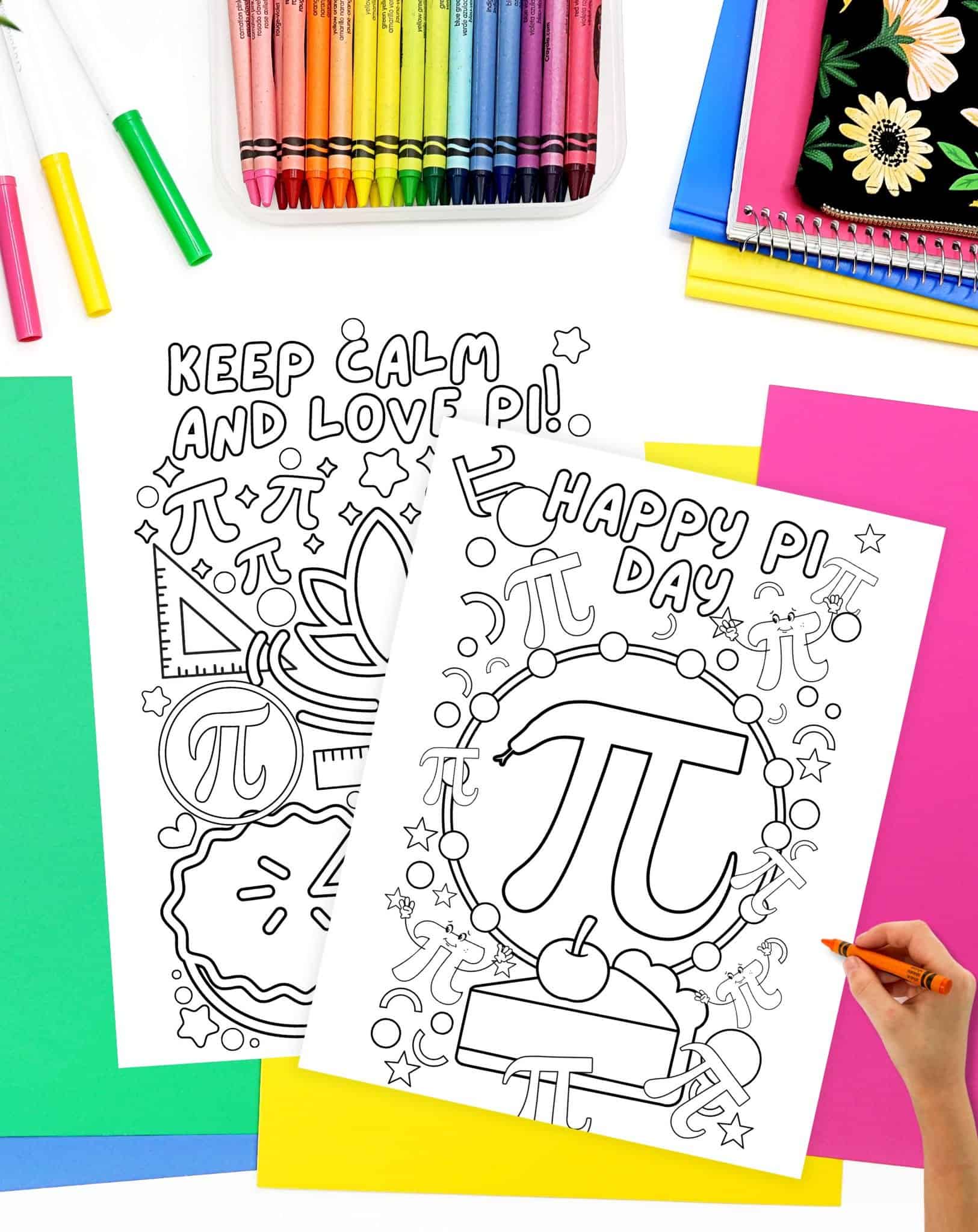 a hadn't preparing to color a pi day coloring page