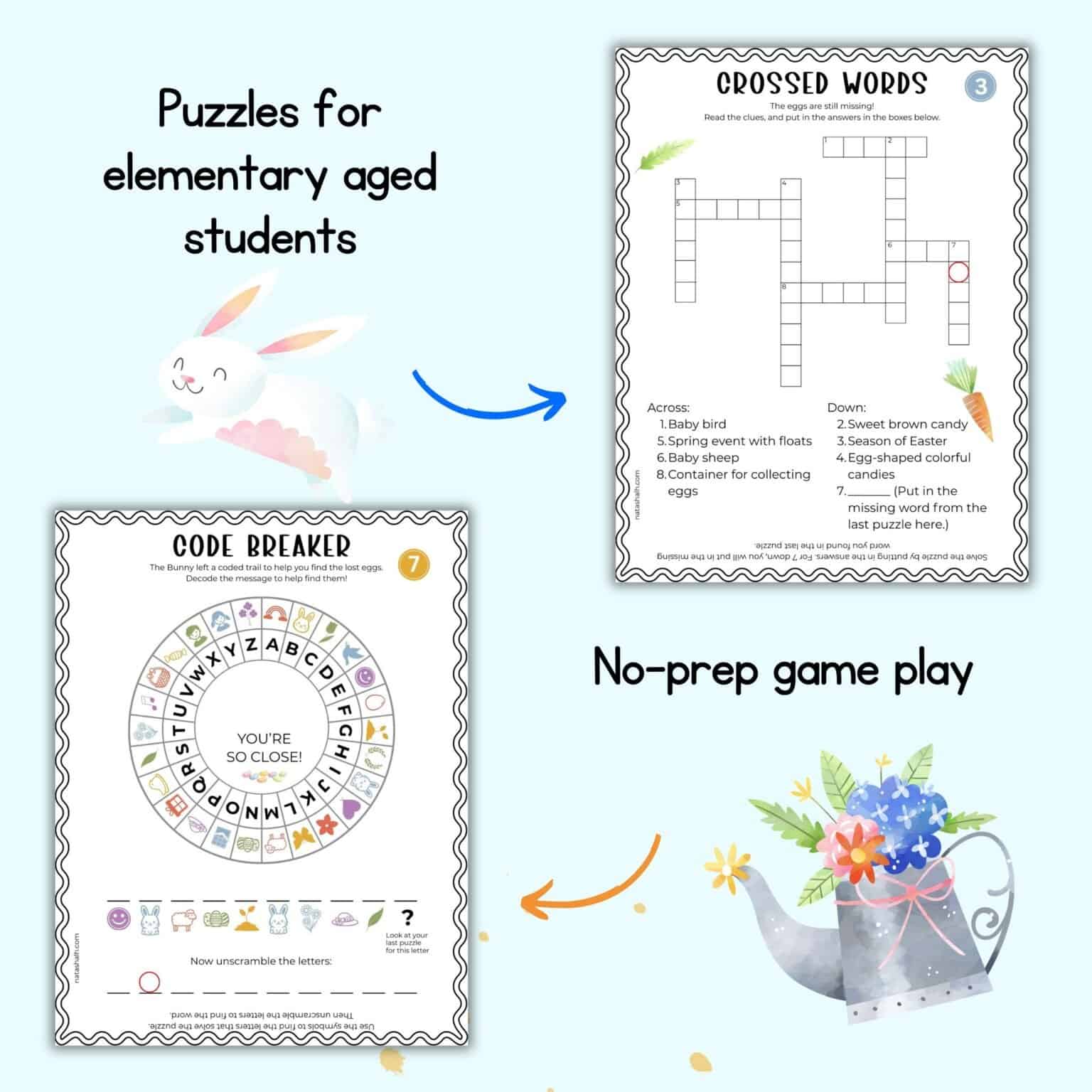 an image showing two puzzles from a children's easter escape room