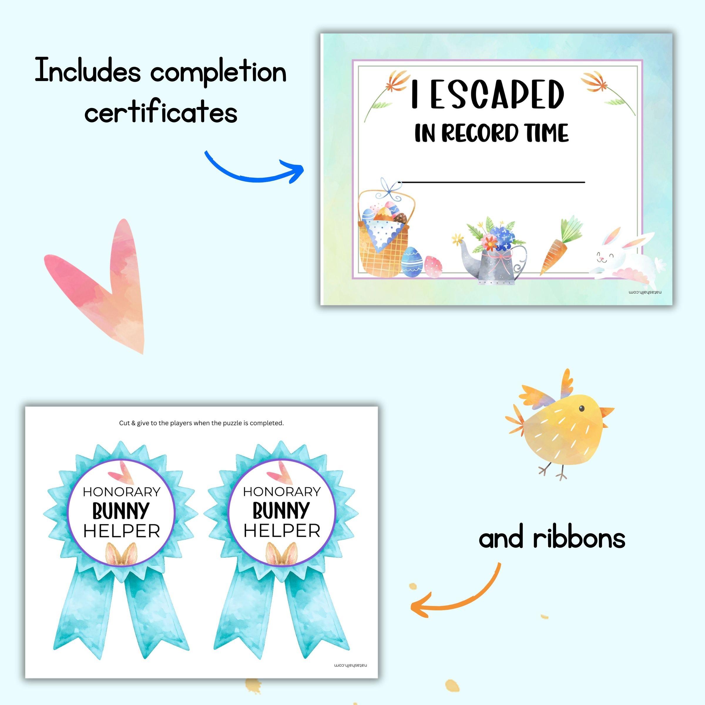 award certificates for an easter escape room