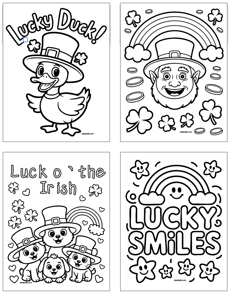 four easy st patrick's day coloring pages for kids