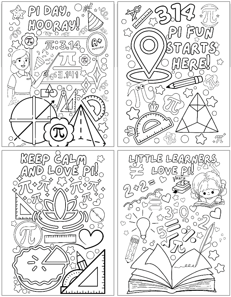 four pi day coloring pages