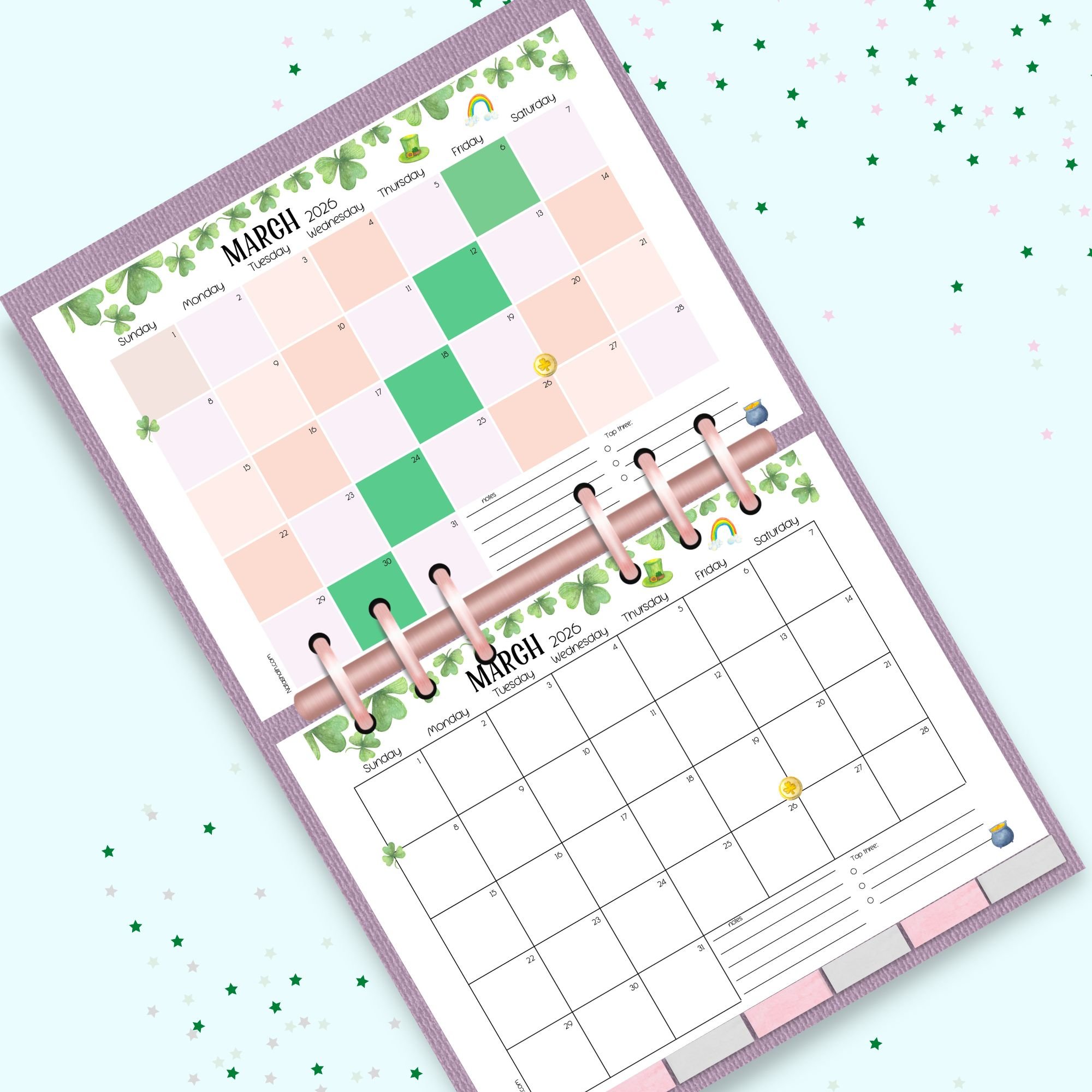 two pages of printable march 2026 calendar