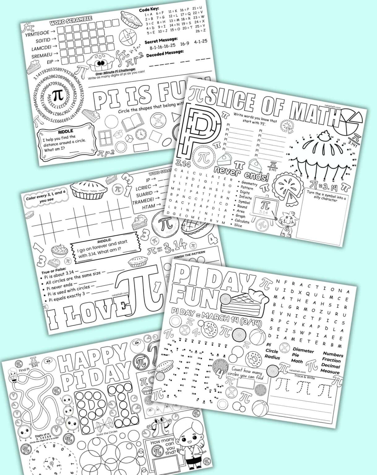 give activity placemats for Pi Day
