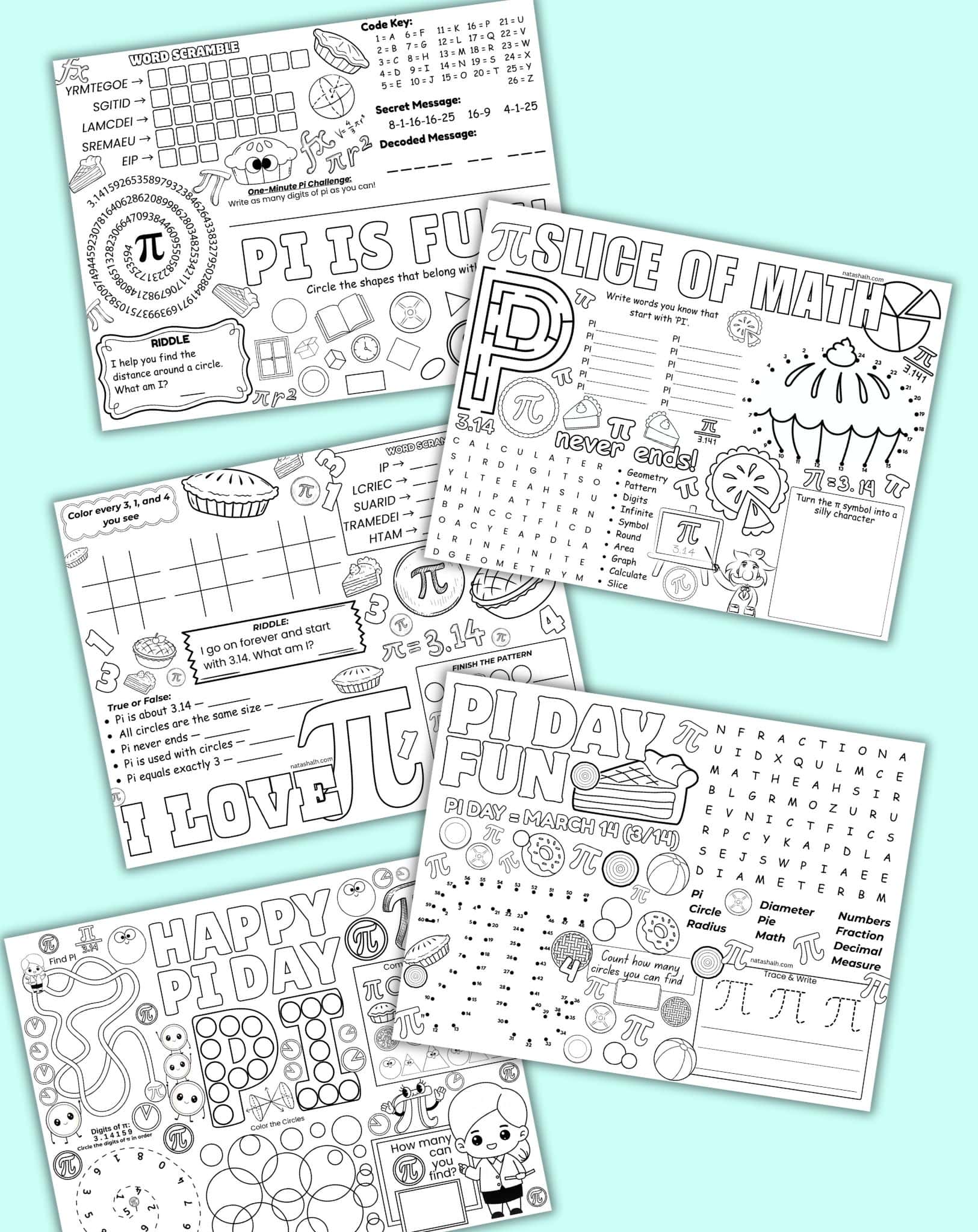 give activity placemats for Pi Day