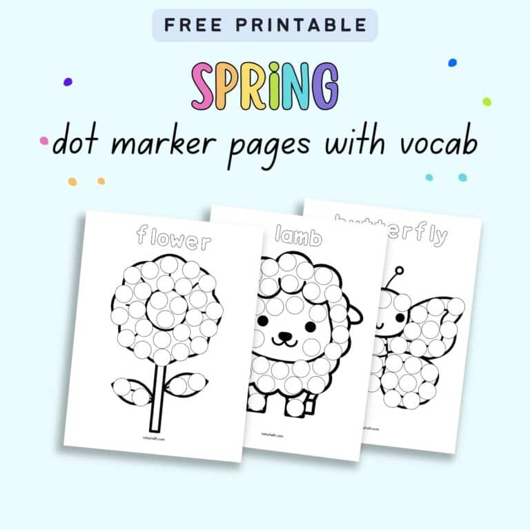 Free Printable Spring Dot Marker Pages with Vocabulary - The Artisan Life